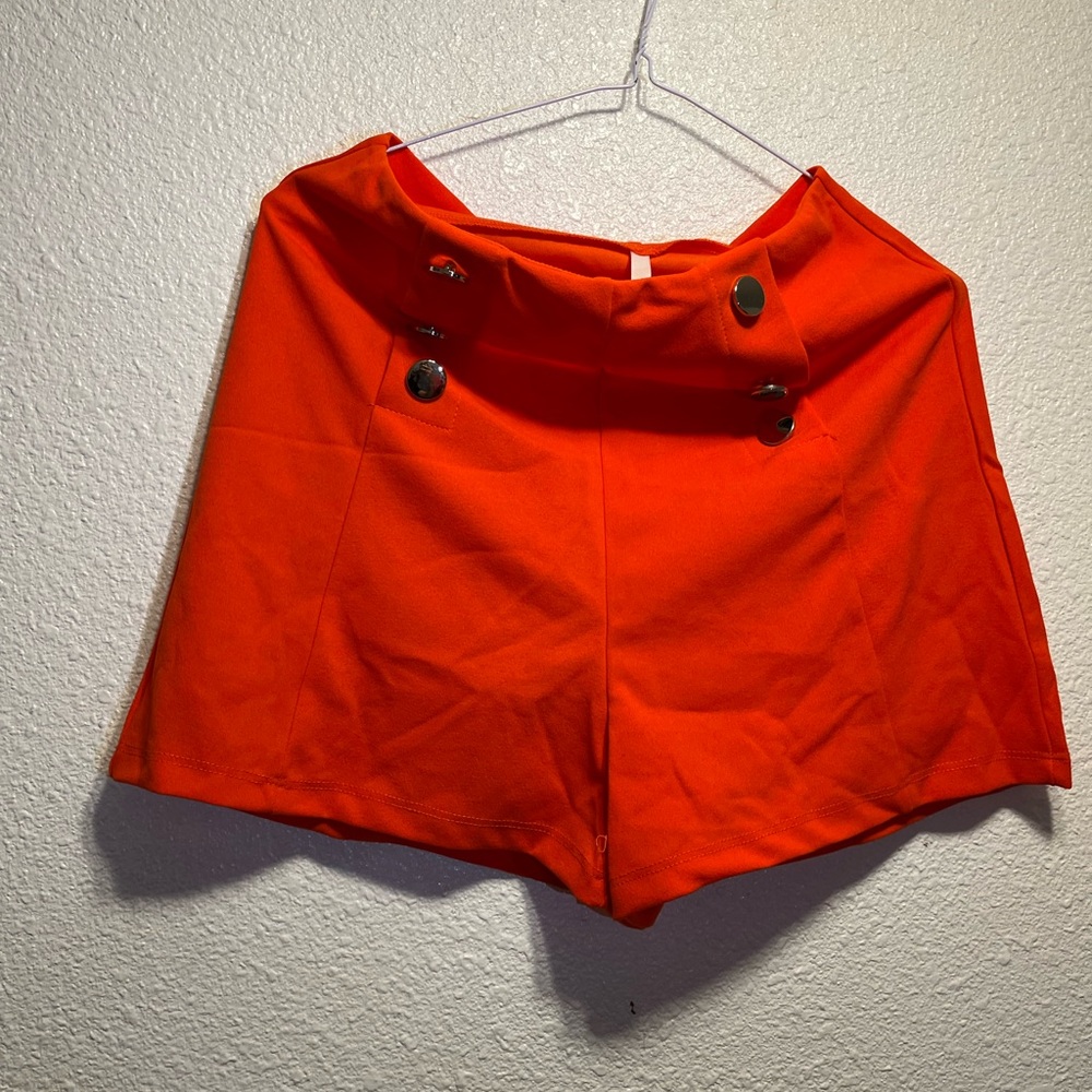 Women's Orange Button-Detail Shorts